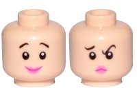 LEGO part Minifigure, Head Dual Sided Female, Black Eyebrows, Pink Lips, Smile / Concerned Pattern (Wilma Flintstone) - Hollow Stud 3626pb2340