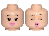 LEGO part Minifigure, Head Dual Sided Female, Black Eyebrows, Pink Lips, Smile / Cheerful Pattern (Betty Rubble) - Hollow Stud 3626pb2342