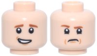 LEGO part Minifigure, Head Dual Sided Dark Orange Eyebrows, Medium Nougat Chin Dimple, Lopsided Open Mouth Smile with Teeth / Angry with Frown Pattern - Hollow Stud 3626pb2412