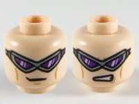 LEGO part Minifigure, Head Dual Sided Pearl Dark Gray Visor, Dark Purple Lenses, Medium Nougat Cheek Lines, Small Grin / Gritted Teeth Pattern - Hollow Stud 3626pb2559