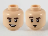LEGO part Minifigure, Head Dual Sided Dark Brown Eyebrows, Smile with Tooth Gap / Pucker Pattern - Hollow Stud 3626pb2653