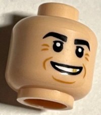 LEGO part Minifigure, Head Black Eyebrows, Mean Grin and Gold Tooth Pattern - Hollow Stud 3626pb2896