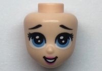 LEGO part Mini Doll, Head Friends with Black Eyebrows Raised, Eyelashes, Large Medium Blue Eyes, Dark Pink Lips, and Open Mouth Smile with Teeth Pattern 66572