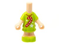LEGO part Micro Doll, Body with Molded Lime Short Layered Dress and Shoes and Printed Red Candy Cane and Collar, White Star and Dots Pattern 69969pb06