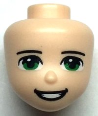 LEGO part Mini Doll, Head Friends Male with Green Eyes, Black Eyebrows and Open Mouth Smile Pattern 84061