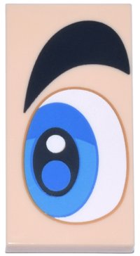 LEGO part Tile 2 x 4 with White, Blue and Dark Azure Eye and Thick Black Eyebrow Pattern Model Left Side (Super Mario Eye) 87079pb1516L