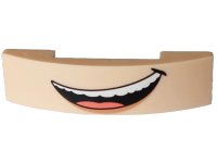 LEGO part Slope, Curved 4 x 1 x 2/3 Double with Black Lopsided Open Mouth Smile with Top Teeth and Coral Tongue Pattern 93273pb217
