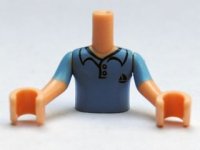 LEGO part Torso Mini Doll Boy Bright Light Blue Polo Shirt, Dark Blue Sailboat Pattern, Light Nougat Arms with Hands with Bright Light Blue Short Sleeves FTBpb003c01
