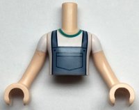 LEGO part Torso Mini Doll Boy Sand Blue Overalls over White T-Shirt Pattern, Light Nougat Arms with Hands with White Short Sleeves FTBpb060c01