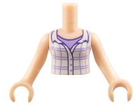 LEGO part Torso Mini Doll Girl White Plaid Button Top Sleeveless with Open Collar over Lavender Shirt Pattern, Light Nougat Arms with Hands FTGpb047c01