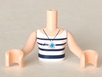 LEGO part Torso Mini Doll Girl White Top with Dark Blue Stripes and Necklace Pattern, Light Nougat Arms with Hands FTGpb063c01