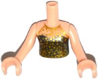 LEGO part Torso Mini Doll Girl Pearl Dark Gray Halter Top with Gold Trim, Spots and Stars Pattern, Light Nougat Arms with Hands FTGpb079c01