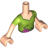 LEGO part Torso Mini Doll Girl Lime Top with V-neck, Roses and Thorns Pattern, Light Nougat Arms with Hands with Lime Short Sleeves (Poison Ivy) FTGpb125c01