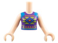 LEGO part Torso Mini Doll Girl Dark Purple Shirt and Dark Azure Shoulders with Orange and Lime Diamonds and Triangles Pattern, Light Nougat Arms with Hands FTGpb208c01