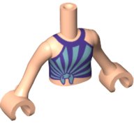 LEGO part Torso Mini Doll Girl Dark Purple Swimsuit Top with Metallic Light Blue Flashing Pattern, Light Nougat Arms with Hands FTGpb237c01