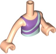 LEGO part Torso Mini Doll Girl Medium Lavender Top with Light Aqua Diagonal Stripes Pattern, Light Nougat Arms with Hands FTGpb328c01