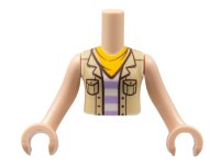 LEGO part Torso Mini Doll Girl Tan Vest over White and Lavender Striped Shirt, Bright Light Orange Scarf Pattern, Light Nougat Arms with Hands FTGpb363c01
