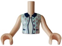 LEGO part Torso Mini Doll Girl Light Aqua Sleeveless Vest with Dark Blue Pockets, Buttons and Collar, and Metallic Pink Branches over White Shirt Pattern, Light Nougat Arms with Hands FTGpb427c01