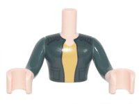 LEGO part Torso Mini Doll Man Dark Green Jacket over Yellow Shirt Pattern, Light Nougat Arms with Hands with Dark Green Sleeves FTMpb065c01