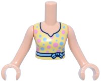 LEGO part Torso Mini Doll Woman Bright Light Yellow Dress Top, Black Trim, Bright Light Blue and Bright Pink Dots, Belt with Bow Pattern, Light Nougat Arms with Hands FTWpb389c01
