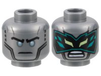 LEGO part Minifigure, Head Dual Sided Black Eyebrows, Metallic Light Blue Eyes / Black Mask with Dark Turquoise Crystals Pattern - Hollow Stud 3626pb3312