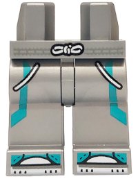 LEGO part Hips and Legs with Dark Turquoise Stripes and Shoes with Stitching, Black and White Tied Belt, Pockets and Soles Pattern 970c00pb1652