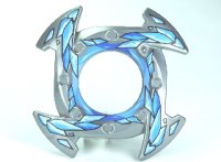 LEGO part Ring 4 x 4 with 2 x 2 Hole and 4 Arrow Ends with Blue and White Ice Shards Pattern (Ninjago Spinner Crown) 98341pb04