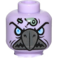 Part 3626pb1151 - Minifigure, Head Alien Chima Vulture with Dark Bluish Gray Beak, Bright Light Blue Eyes, and Sand Green Bandage Pattern