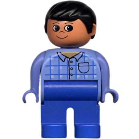 Minifig 4555pb028 - Duplo Figure, Male, Blue Legs, Blue Top Plaid with Pocket, Black Hair