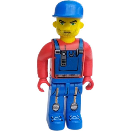 Minifig 4j006 - Tractor Driver With Blue Overalls, Red Shirt, Plain Blue Cap, Beard Stubble