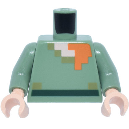Part 973pb2186c01 - Torso Pixelated Shirt with Olive Green Collar and Dark Green Belt, Light Nougat Neck, Orange Hair Pattern / Sand Green Arms / Light Nougat Hands