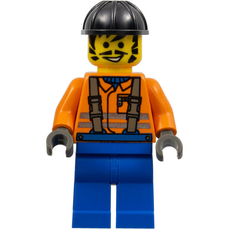 Minifig con006 - Construction Worker - Orange Shirt, Black Construction Helmet