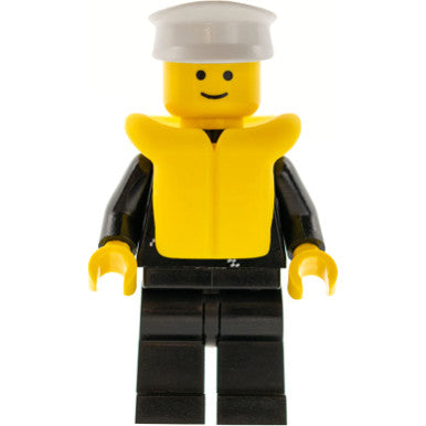 Minifig cop030 - Police - Zipper with Badge, Black Legs, White Hat, Life Jacket
