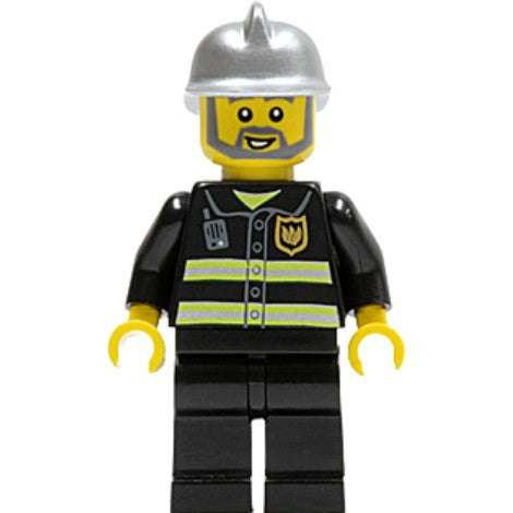 Minifig cty0004 - Fire - Reflective Stripes, Black Legs, Silver Fire Helmet, Gray Beard