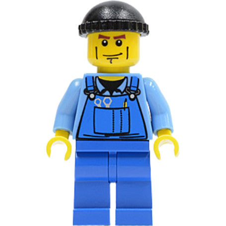Minifig cty0076 - Overalls with Tools in Pocket Blue, Black Knit Cap, Cheek Lines