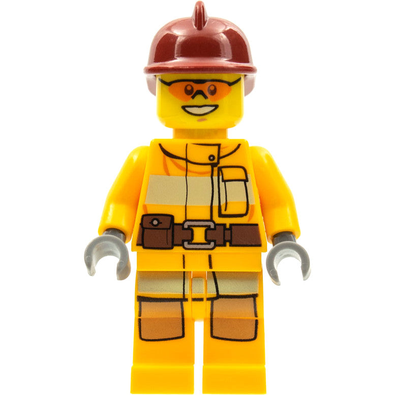 Minifig cty0338 - Fire - Bright Light Orange Fire Suit with Utility Belt, Dark Red Fire Helmet, Orange Sunglasses