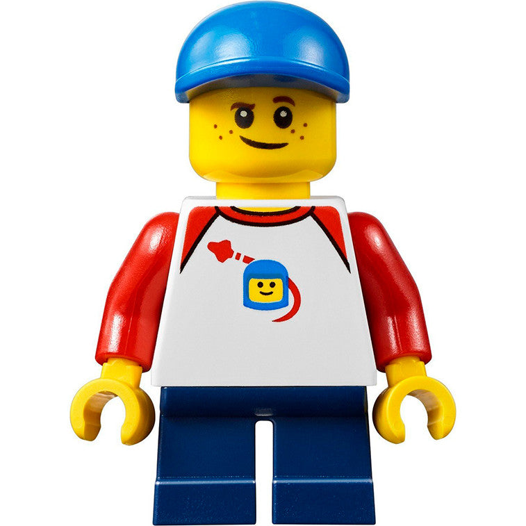 Minifig cty0662 - Boy, Freckles, Classic Space Shirt with Red Sleeves, Dark Blue Short Legs