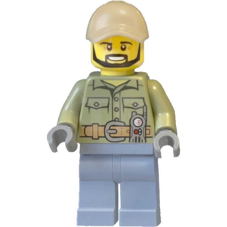 Minifig cty0695 - Volcano Explorer - Male, Shirt with Belt and Radio, Dark Tan Cap with Hole, Black Angular Beard