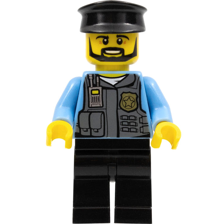Minifig cty0716 - Police Officer, Black Cap and Legs, Beard