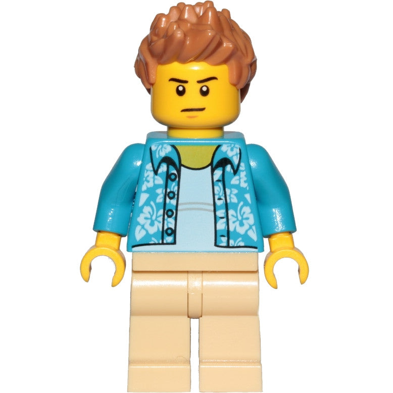 Minifig cty1033 - Camera Operator - Hawaiian Shirt, Tan Legs, Medium Nougat Hair Spiked