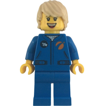 Minifig cty1067 - Astronaut - Female, Blue Jumpsuit, Tan Hair Tousled with Side Part, Freckles, Open Mouth Smile