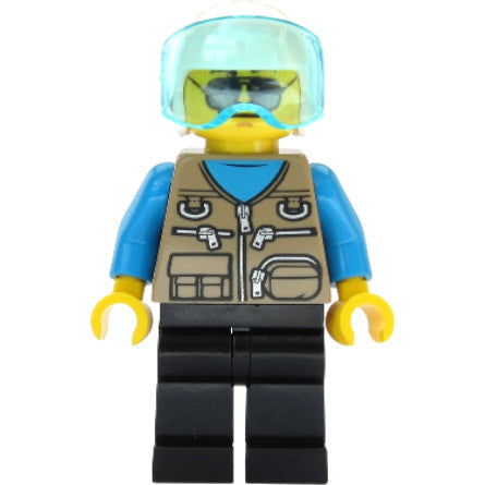 Minifig cty1082 - Helicopter Pilot - Dark Tan Vest Over Dark Azure Shirt, White Helmet