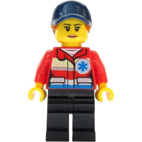 Minifig cty1083 - Ski Patrol Member - Female, Red Jacket, Dark Blue Cap, Ponytail