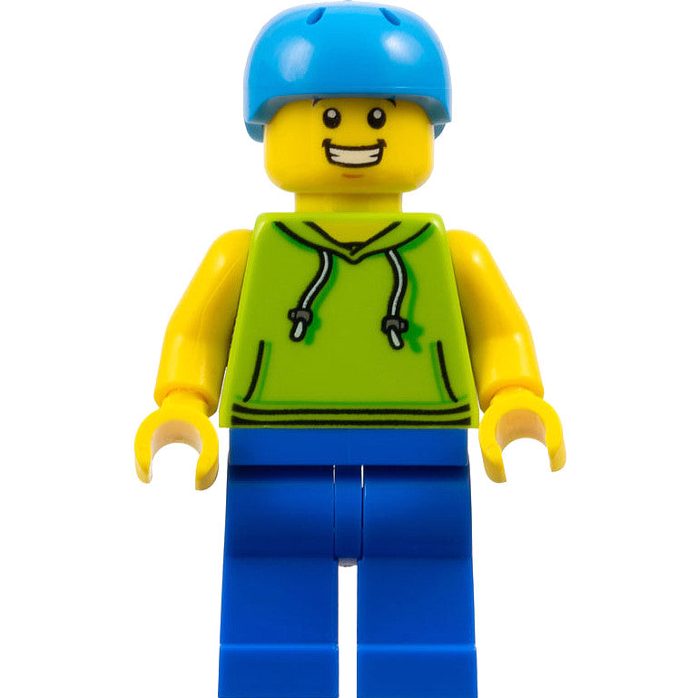 Minifig cty1138 - Skateboarder - Male, Lime Hoodie, Blue Legs, Dark Azure Helmet