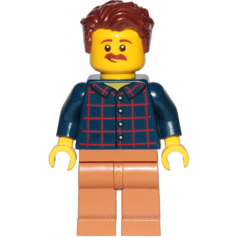 Minifig cty1152 - Dad - Dark Blue Plaid Button Shirt, Medium Nougat Legs, Reddish Brown Hair Swept Left Tousled