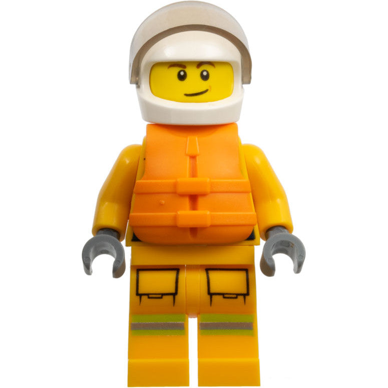 Minifig cty1157 - Fire - Reflective Stripes, Bright Light Orange Suit, Life Jacket, White Helmet