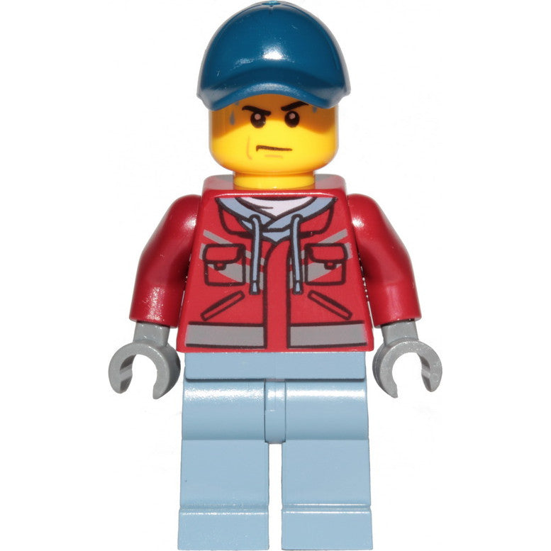 Minifig cty1172 - Explorer - Male, Dark Red Hooded Sweatshirt, Dark Blue Cap, Frown, Sweat Drops
