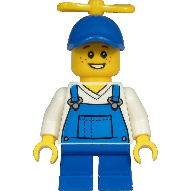 Minifig cty1214 - Child - Boy, Blue Overalls over V-Neck Shirt, Blue Short Legs, Blue Cap with Yellow Tiny Propeller, Freckles (Billy McCloud)