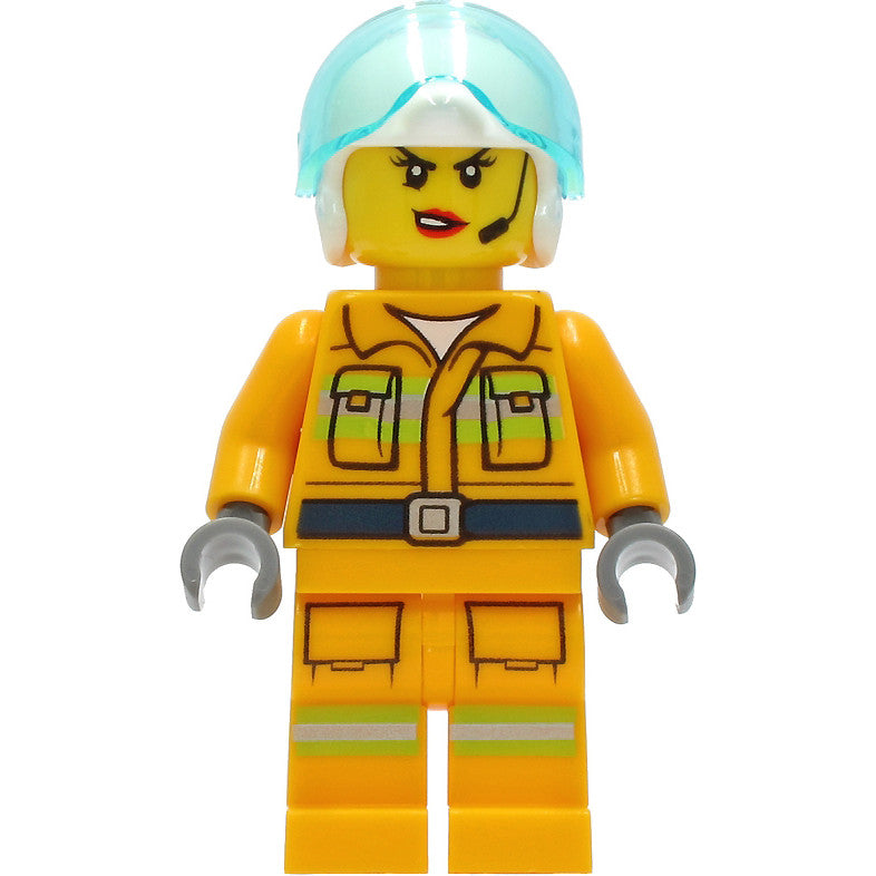 Minifig cty1282 - Fire - Reflective Stripes, Bright Light Orange Suit, White Helmet, Headset