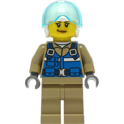 Minifig cty1307 - Wildlife Rescue Pilot - Female, Blue Vest, White Helmet, Dark Tan Legs, Smirk